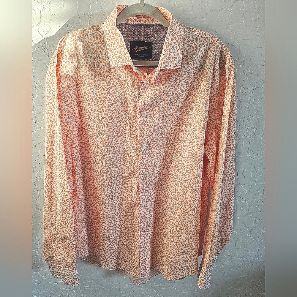 Egara Men’s Modern Fit Long Sleeve Shirt – Orange Floral Print | Size XL‎